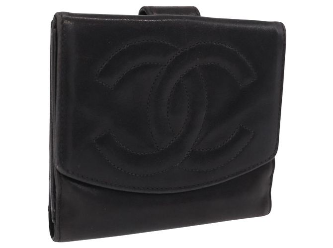 CHANEL COCO Mark Cartera Cuero Negro Oro CC