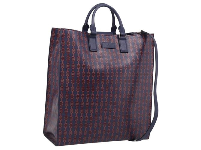 GUCCI Hand Bag Leather 2way Navy Silver