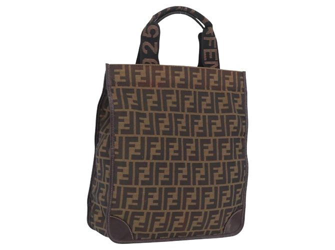 FENDI Zucca Canvas Hand Bag Black Brown