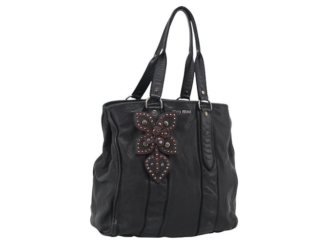 Miu Miu Tote Bag Leather Black Silver