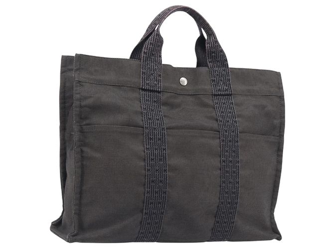 Hermès HERMES Her Line MM Hand Bag Canvas Gray Silver