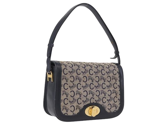 Céline CELINE C Macadam Canvas Shoulder Bag Navy Gold