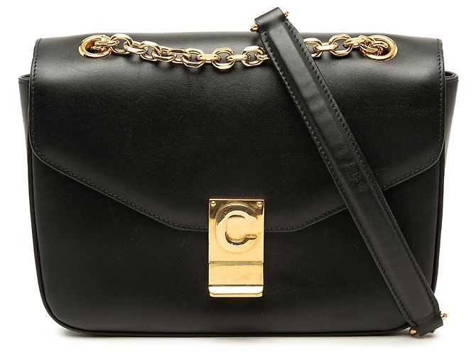 Céline Borsa a tracolla C in pelle di vitello lucida nera Medium Celine