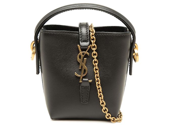 Autre Marque Borsa secchiello Le 37 Saint Laurent in pelle di vitello lucida micro nera
