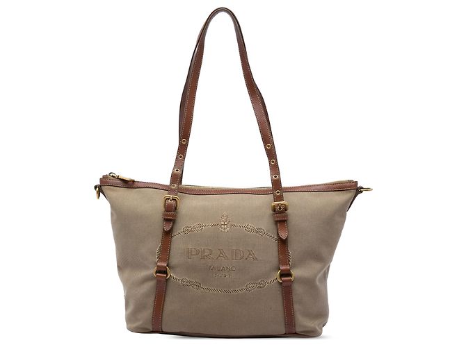Prada Brown Canvas Canapa Logo Tote