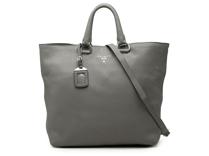 Prada Gray Vitello Daino Open Convertible Tote