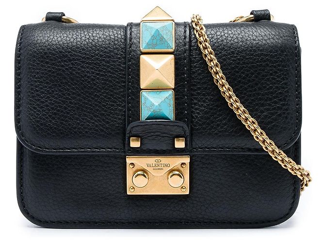 Valentino Borsa a tracolla Mini Leather Rockstud Rolling Glam Lock Nera
