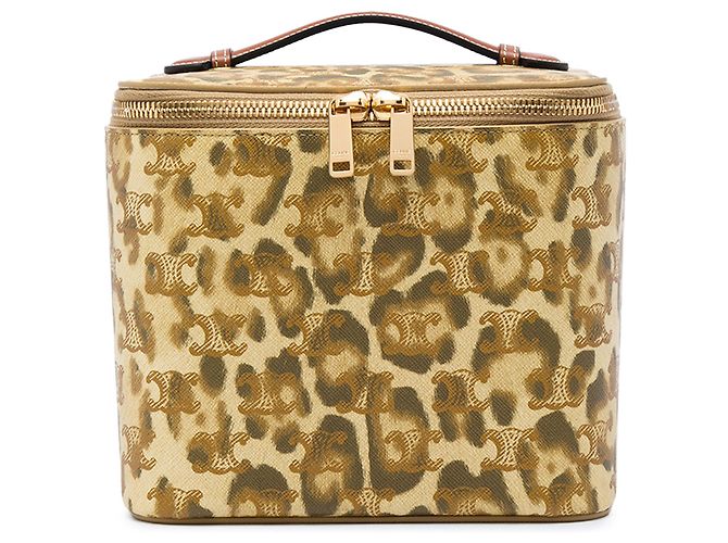 Céline Celine Beige Triomphe Coated Canvas Leopard Print Vanity Case