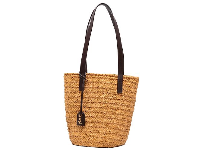 Autre Marque Saint Laurent Small Raffia Panier Tote Bege
