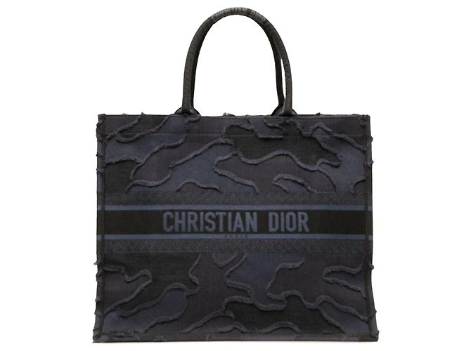 Dior Blue Large Embroidered Canvas Camouflage Book Tote