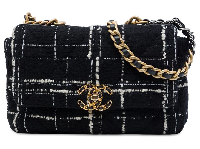 Chanel Black Medium Tweed 19 Flap