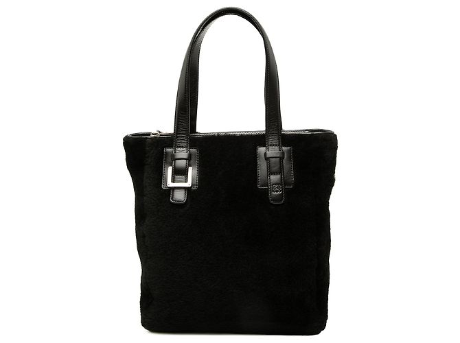 Tote LOEWE in shearling nero con Anagramma e zip verticale