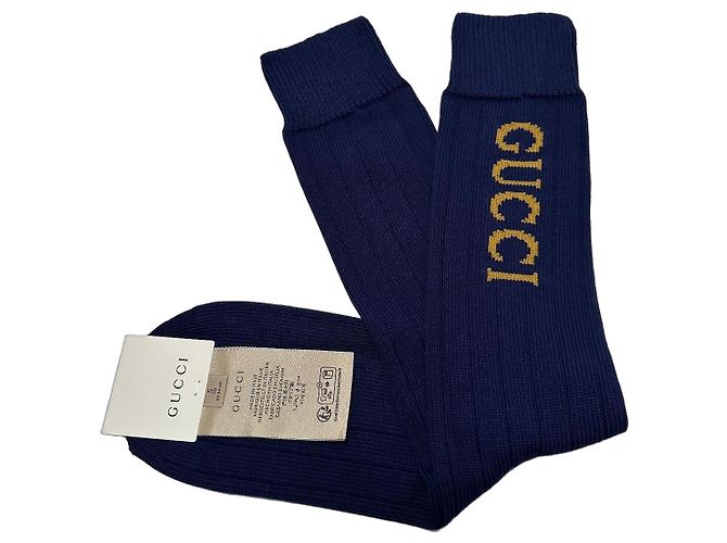 Gucci Blaue Stretch-Baumwollsocken mit Logo