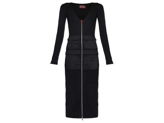 Vestido Diesel M-MELTI-LS de algodón negro