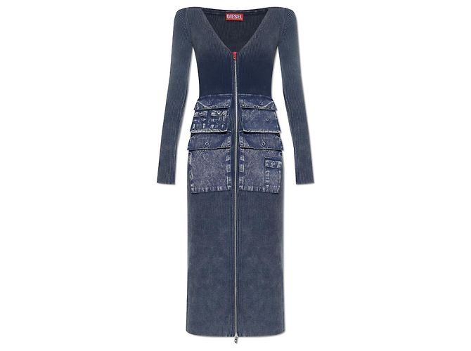 Vestido midi de algodón azul marino Diesel M-MELTI-LS