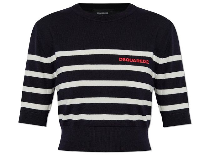 Dsquared2 Navy Blue Striped Wool Top