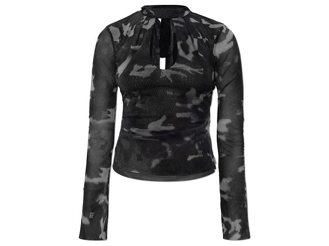 Autre Marque Top trasparente in mesh nero MISBHV con collo alto