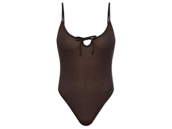 Body marrone in modal a coste con spalline Dsquared2