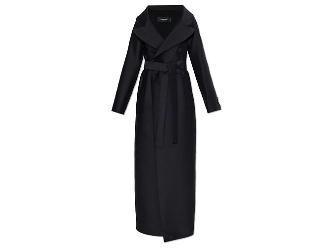 Dsquared2 Black Wool and Silk Long Coat