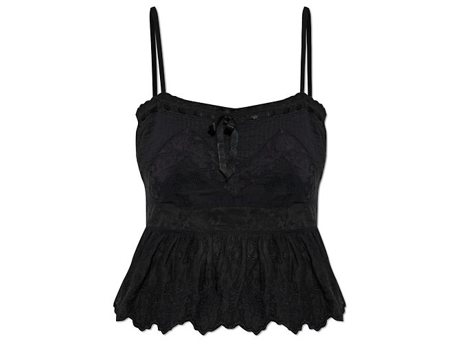 Top Rowina LoveShackFancy nero in cotone e pizzo