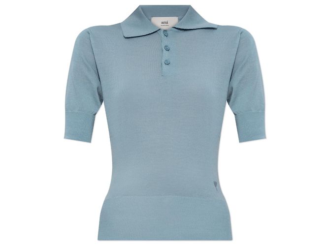 Top da Ami em lã e seda azul pastel