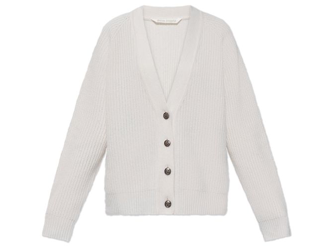 Palm Angels Cardigan aus Wolle V-Ausschnitt creme