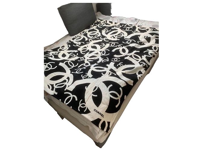 Asciugamano Chanel Monogramma in cotone nero e bianco
