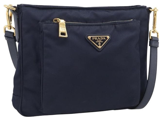 Bolsa de Ombro PRADA Nylon Navy Gold Auth 213147A - Jerrillo