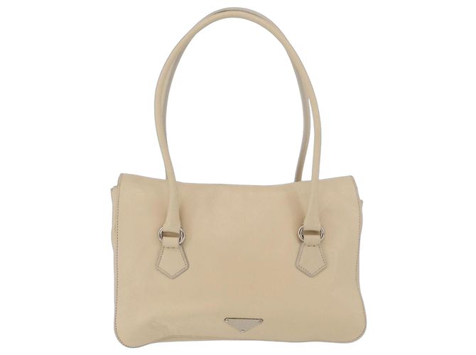 PRADA Tote Bag Couro Marfim Prata Auth ar14347 - Jerrillo