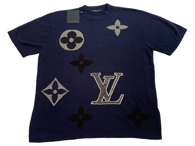 Louis Vuitton Monogram and Flowers Wool T-Shirt - Navy Blue
