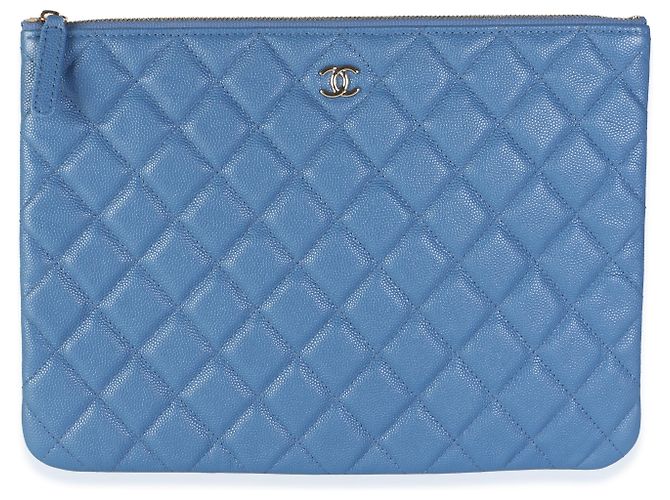 Chanel Blue Quilted Caviar Medium O Case Clutch