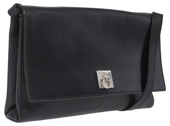 Céline CELINE Shoulder Bag Leather Black Silver Auth ka6958 - Jerrillo
