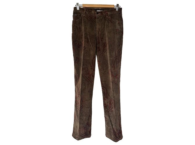 Autre Marque Pantalones marrones con estampado paisley