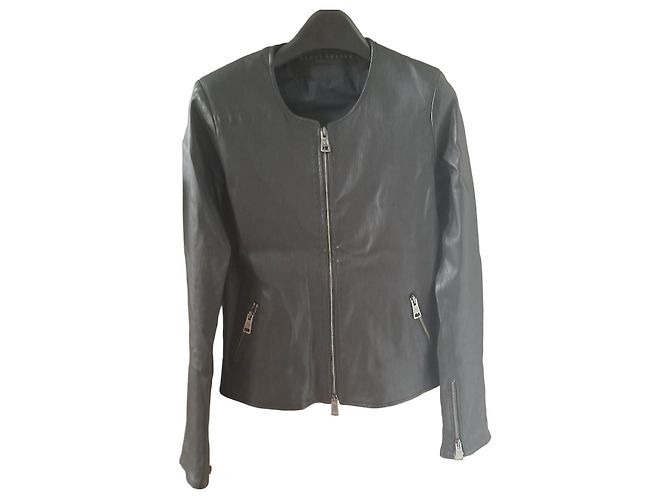 Ventcouvert Schwarze Lederjacke mit Reißverschluss