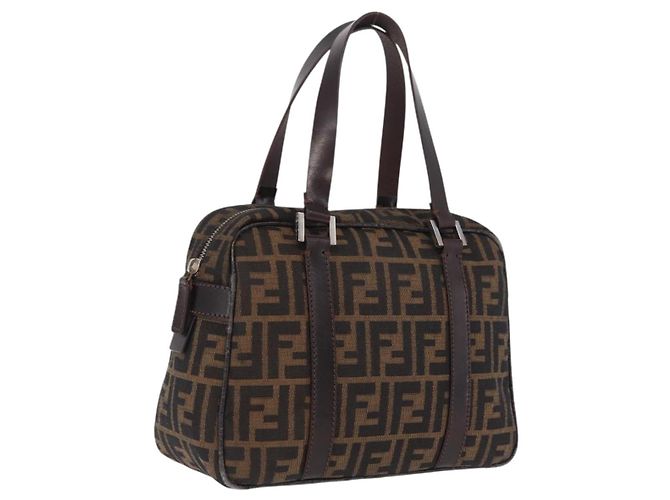 FENDI Zucca Canvas Hand Bag Black Brown