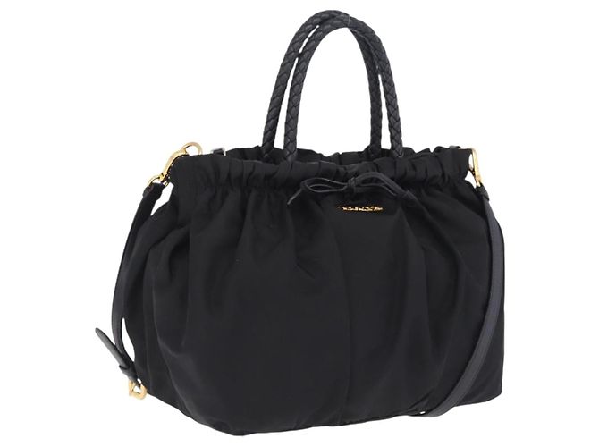 PRADA Sac Tote Nylon 2way Noir Doré