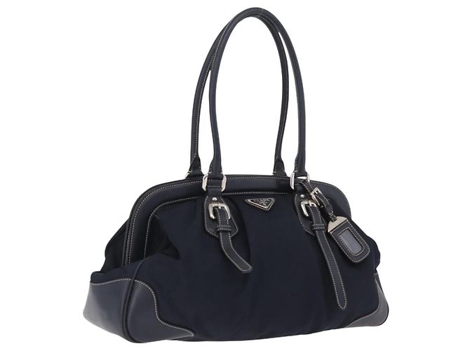 PRADA Bolsa Boston Nylon Navy Silver