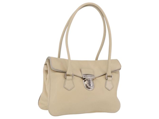 PRADA Tote Bag Leder Elfenbein Silber