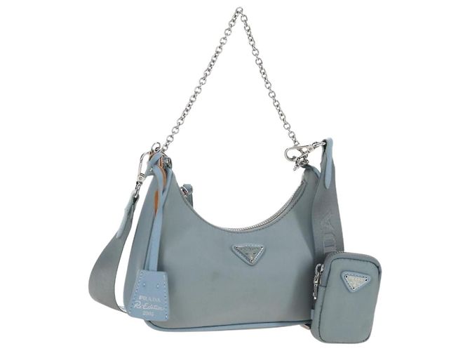 PRADA Bolso de mano Nylon 2way Azul claro Plata