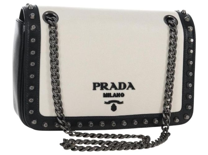 PRADA Chain Shoulder Bag Leather White Black
