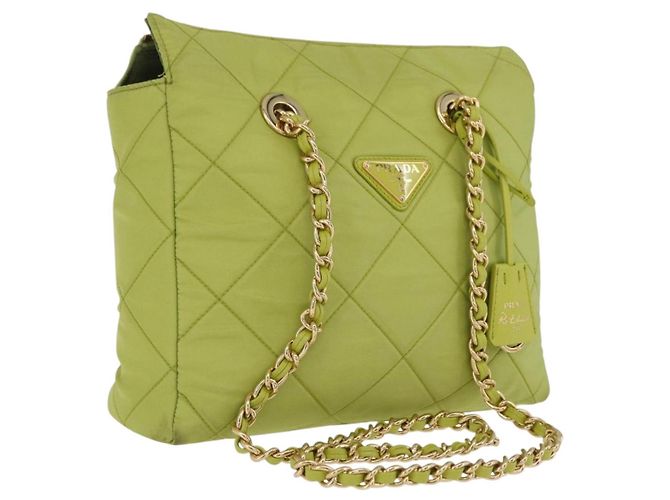 PRADA Bolsa de Ombro com Corrente Nylon Lime Green Gold