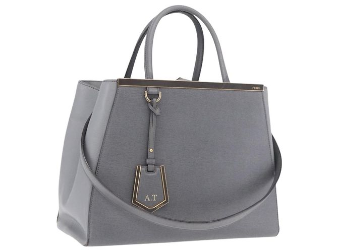 FENDI 2Jours Handtasche Leder 2way Blau Silber