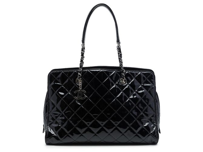 Borsa Tote Chanel Black CC Quilted Patent Charm