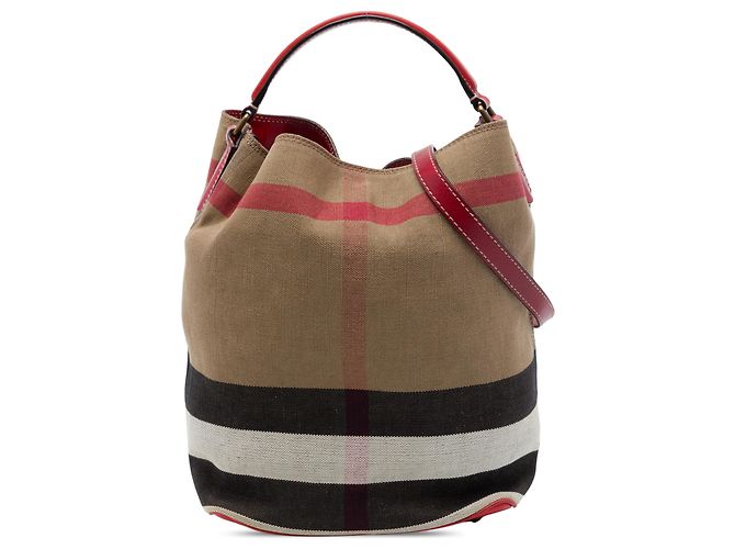 Borsa secchiello Burberry Ashby in tela Mega Check marrone Medium