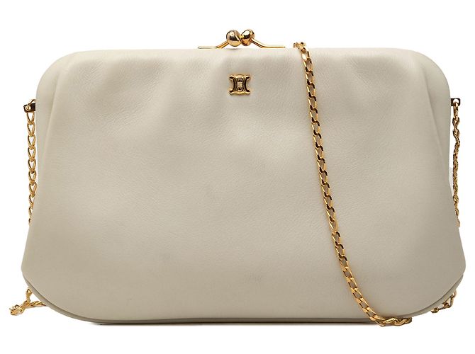 Céline Celine White Leather Frame Chain Shoulder Bag