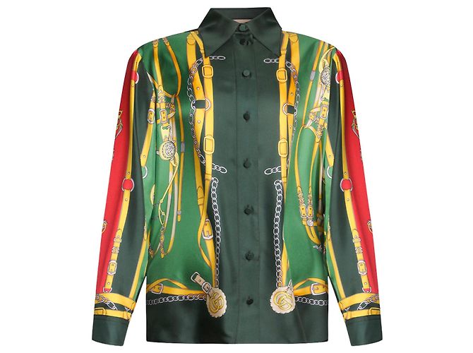 GUCCI - Gucci-Hemd aus grüner, gelber und roter Seide (T42)