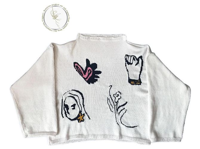 Autre Marque Weißer Strickpullover mit grafischen Mustern