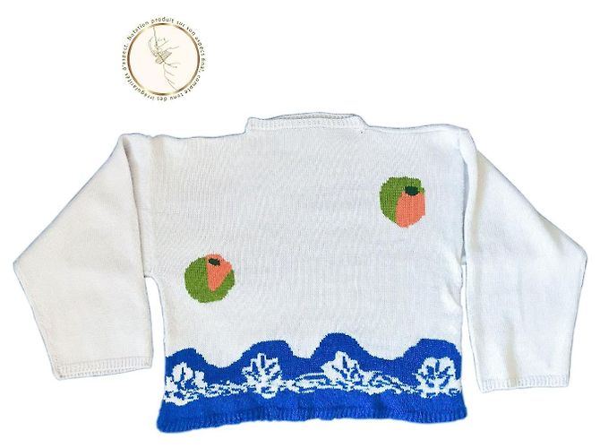 Autre Marque Strickpullover in Weiß und Blau mit abstraktem Muster