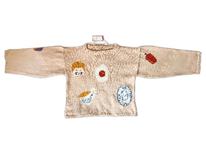 Autre Marque Beiger Wollpullover mit Stickmustern