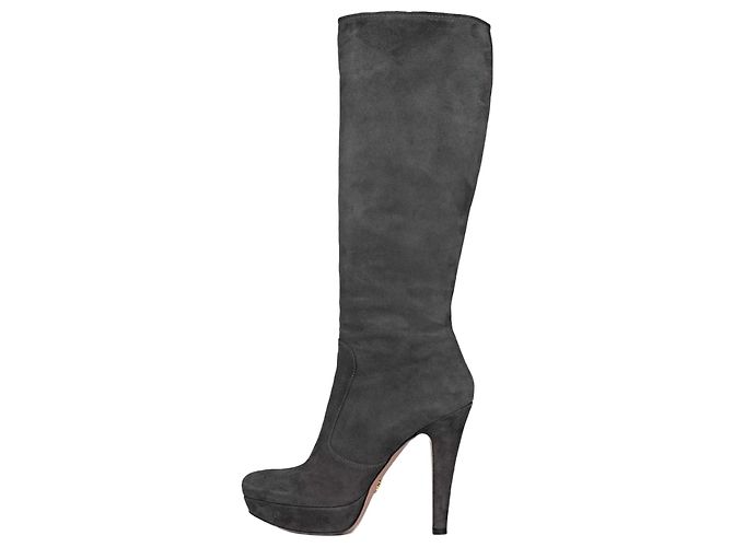 Botas altas Prada de ante gris - Punta fina y tacón de aguja EU 40 de segunda mano